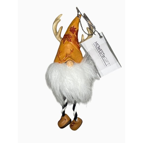 Woodstock Ganz Christmas Gnome Ornament Deer Antler Fluffy White Decor - Picture 4 of 11
